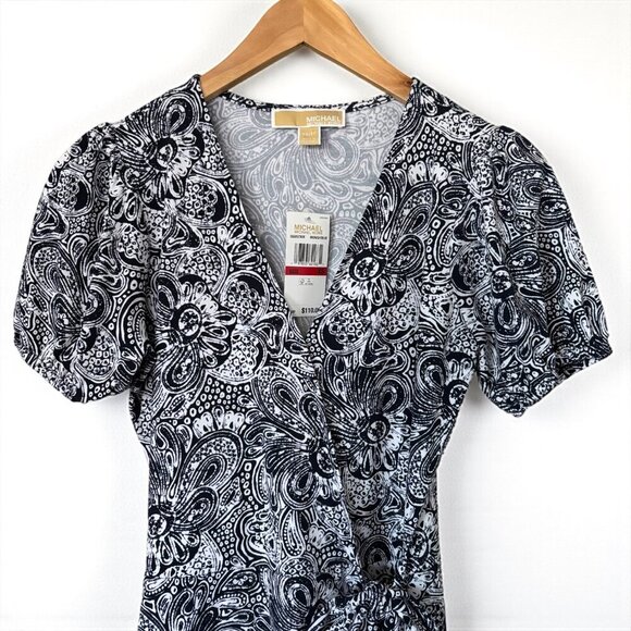 NWT Michael Kors Faux Wrap Midnight Blue Paisley Mini Dress Womens Size XS - Picture 4 of 15